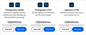 What is the pricing of adobe photoshop and where to buy it?